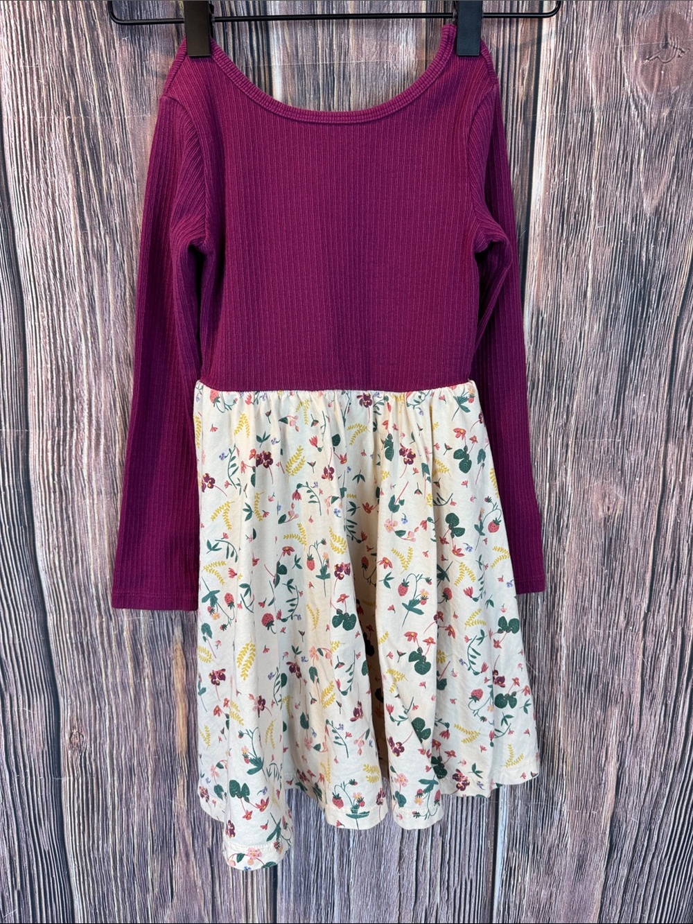 Tea Collection Plum Ribbed Top with Cream Floral Skirt